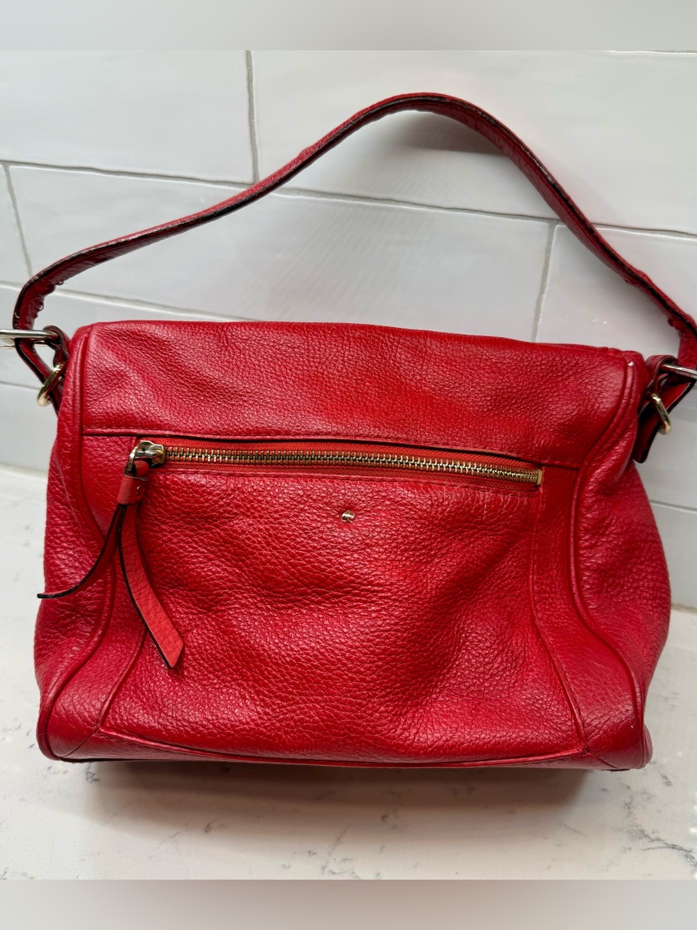 kate spade Red Pebbled Leather Shoulder Bag with Front Zip